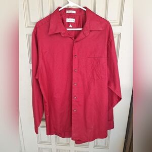 Van Heusen Luxe Sateen Men's Shirt Sz34XL Red Long Sleeves Cotton Polyester